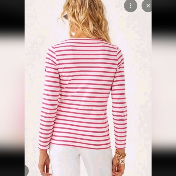 Lilly Pulitzer x Saint James Miniquidame Tee Shirt Rose Soleil Stripes Women's 6 - Picture 2 of 11